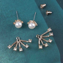 Cimenexe Bohemian Pearl Ear Jacket Earrings Gold Rhinestone Earrings Paved Cz Studs Earrings Vintage Crystal Front Back Earrings Jewelry for Women and Girls Gifts