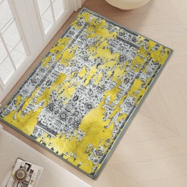 Front Door mat, 2x3 Ft Washable Area Rug Small Entryway Rug Indoor Non-Slip Throw Rugs, Ultra-Thin Accent Carpet for Kitchen Bathroom Entrance Home Decor (Yellow Gery)
