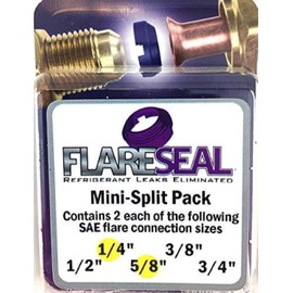 FlareSeal® Model MSP-0410 Leak Free SAE Flare Connections - Refrigerant Leaks Refrigeration, HVAC, Ductless, Schrader Valve or Mini Split Applications (1/4", Mini Split Pack - (2) 1/4" and (2) 5/8")