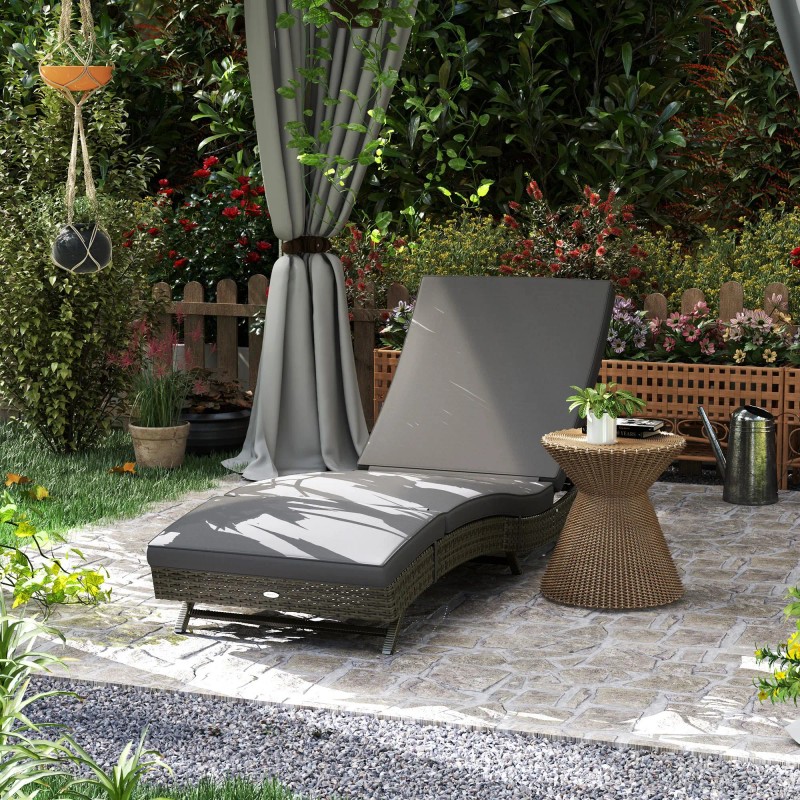 Patio Outdoor PE Rattan Sun Lounger Adjustable Backrest Wicker Chaise