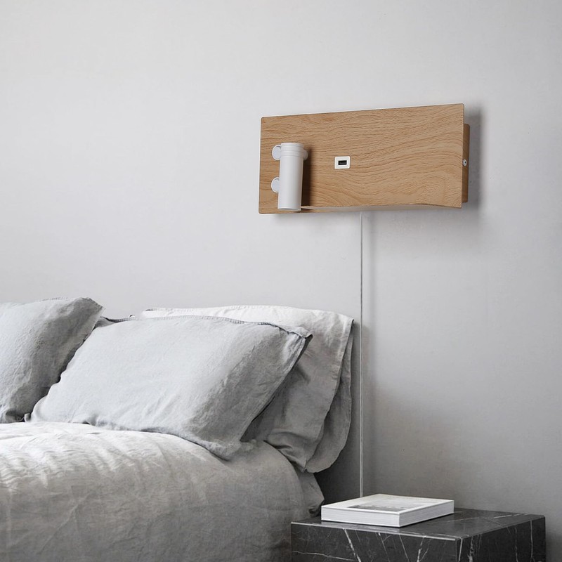 Modern LED Wall Sconce for Bedroom,Wood Plug in Wall Light