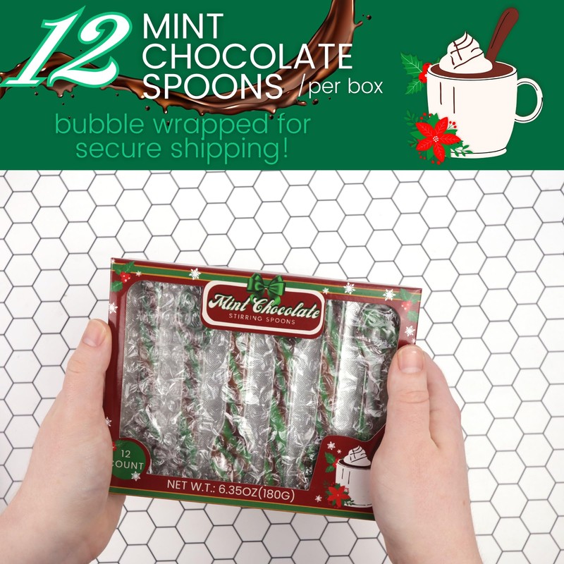 Mint Chocolate Candy Spoons, Hot Cocoa and Coffee Stir Sticks,