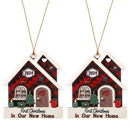 2pcs Christmas Tree Ornaments, Hanging New Home Ornament 2024 Wooden House Warming Gifts New Home Christmas Ornament for Christmas Tree Decoration Housewarming Gift (Style 2)