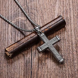 STARCHENIE Cross Necklace 316L Stainless Steel Religious Grid Cross Pendant Silver Black Color Pearl Chain Jewelry for Men and Women