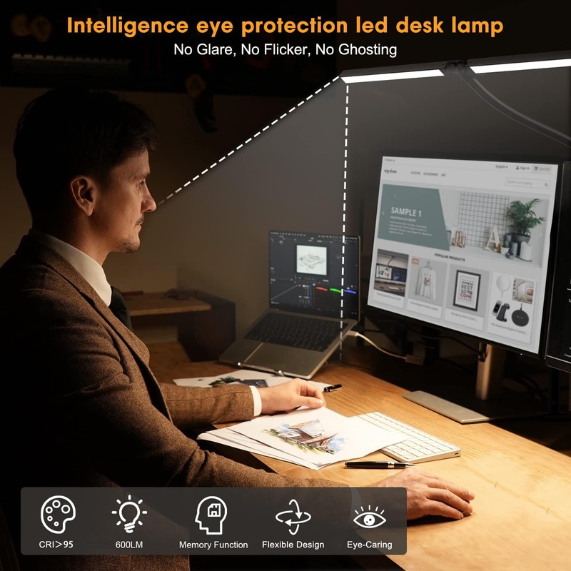 LED Desk Lamp Double Head, Eye-Caring Architect Desk Lamps for