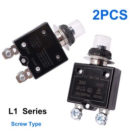 mxuteuk 2Pcs 30Amp Circuit Breakers Push Button Manual Reset 125/250V AC 50V DC, L1 Series Overload Protector Switch Thermal Circuit Breakers with Waterproof Button Caps L1-ls-30A