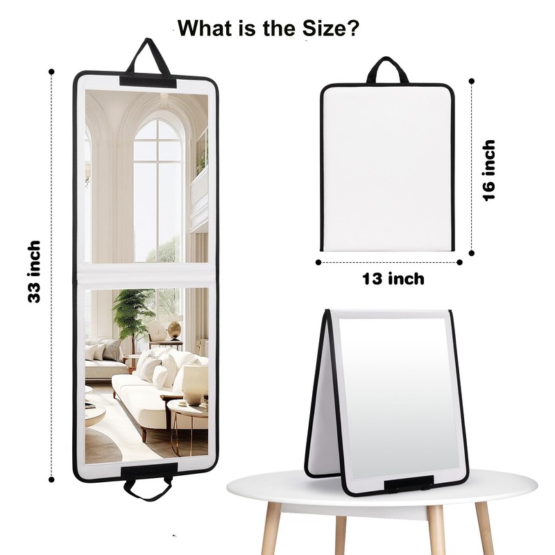 LPHUMEX Folding Door Mirror Full Length, 33x13 in White Hanging