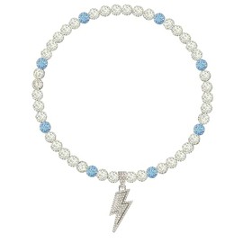 NUSTTAL Baseball Necklace 18 Inch Lightning Bolt Pendant for Men Women Bling Ice Collection | Rhinestone Clay Beaded Discoball Design | Gifts for Baseball Team Players Lovers | White/Blue