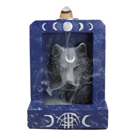Phases Of The Moon Alpha Black Wolf With Crescent Mark Backflow Incense Burner