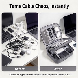 Waterproof Electronic Organizer Bag for Travel –3-Layer Large Capacity Canvas Cable Storage Case for Chargers, USB Cables and Headphones