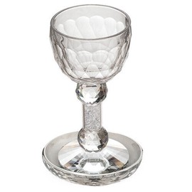 Handmade Crystal Kiddush Cup Wine Goblet with Saucer for Shabbat and Holidays