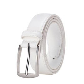 KM Legend Mens Leather Dress Belt for Work Business and Casual, Seattle White, 42 US