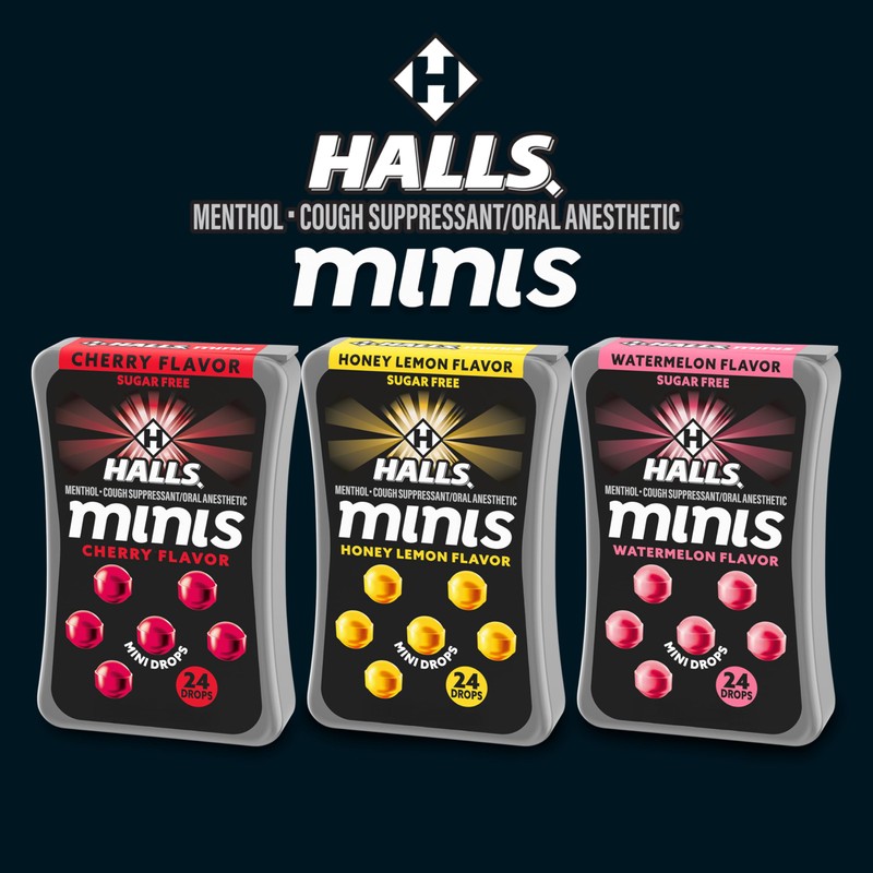 Halls Minis Watermelon Flavor Sugar Free Cough Drops, 48 Drops