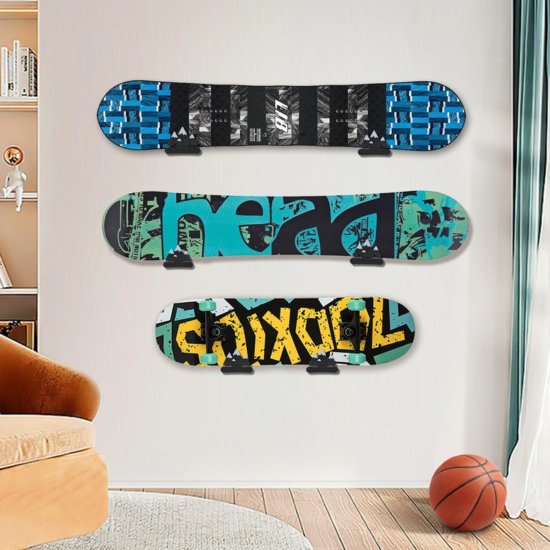 Syagnos Snowboard Wall Mount with Hooks, Snowboard Skateboard Hanging Wall