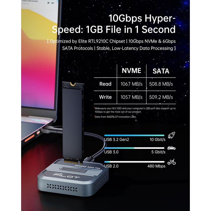 AMZPILOT Tool-Free M.2 SSD to USB C Dock with Travel