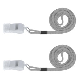 Plume'CHJ 2 Packs Plastic Sports emergency whistle with lanyard and mouth Grip, loud and clear sound, plastic whistle is perfect for lifeguards, self-defense and emergencies（2-grey）