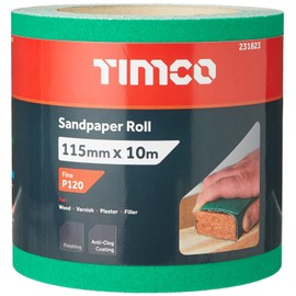 TIMCO Sandpaper Roll - 120 Grit - Green - 115mm x 10m - 1 Roll - Ideal for hand and powertool sanding