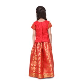 BownBee Traditional Silk lehanga Choli South Indian Pavadai - Half Sleeves - Pavda Pattu Choli for Baby Girls & Kids (1-2 Years) Red