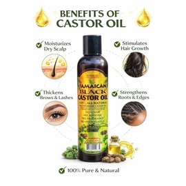 Aceite de ricino negro jamaicano, aceite de ricino orgánico, prensado en frío, botella de vidrio sin refinar, rico en vitamina E, ácidos grasos omega 