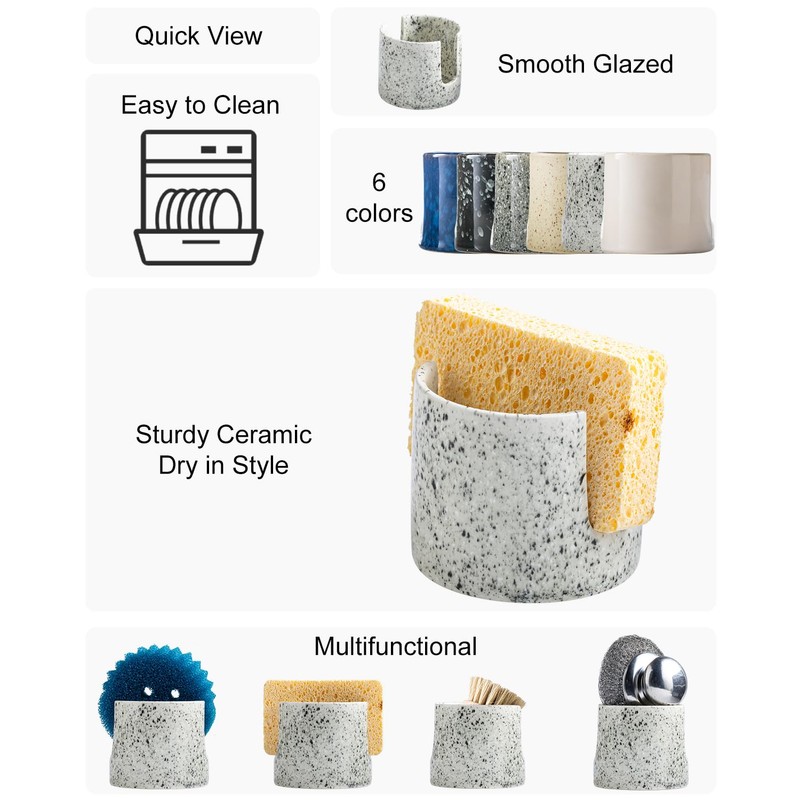 Zoeeker Kitchen Sink Sponge Holder, Dish Sponge Rack Ceramic Brush