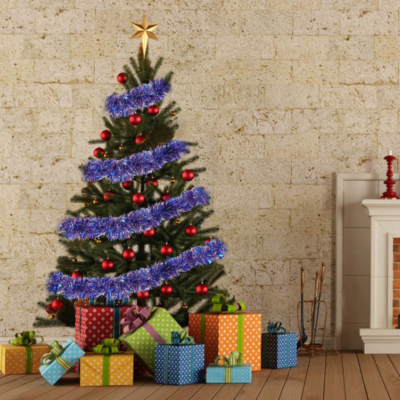 DIYASY RoyalBlue Christmas Chunky Tinsel Garland for Christmas Tree Decorations
