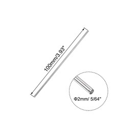 sourcing map 2mm x 100mm 304 Stainless Steel Solid Round Rod for DIY Craft - 5pcs
