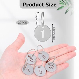 MBAIYO Numbered Key Tag, 1-20 Stainless Steel Number Round Tags with Labels 0.91''Sliver Metal Keychains for Coat Check House Locker Key Identifiers Dormitory Bag Hanging Durable