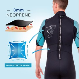 Seavenger Navigator 3mm Shorty | Short Sleeve Wetsuit for Men and Women | Surfing, Snorkeling, Scuba Diving (Surfing Aqua, Women's 15)