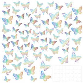 72 Pcs 3D Butterfly Wall Decor, 3D Laser Butterfly Wall Stickers with Sticky Dots, 6 Styles Butterfly Wall Decals Butterfly Decoration Butterfly Stickers for Home Wall Party Décor