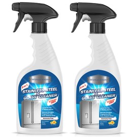 Wonderson 2-In-1 Stainless Steel & Glass Cleaner 16 Ounces - For Use On Appliances, Countertops, Sinks, Stovetops, Dishwashers, Windows, Bathrooms, Cars, & More! (2 Pack)