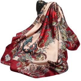 FAIRYGATE Ladies Scarfs Gifts Satin Silk Head Scarf for Women Square Headscarf Headdress Scarves Bandanas Large Sleeping Hair Wrapping Red A2510
