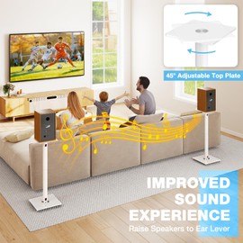 Rfiver Upgraded 45° Swivel Speaker Stands Pair for Surround Sound, Heavy Duty 28 Inch Bookshelf Speaker Stand Each Holds 44lbs Large Speaker, Floor Speaker Stand Built-in Cable Management, 1 Pair