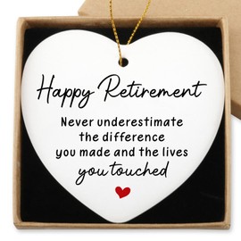 Funny Retirement Gifts for Women Never Underestimate The Difference You Made Hanging Ornament Happy Retirement Farewell Gift for Men Coworker Teacher Boss Nurse Christmas Tree Ceramic Heart Keepsake