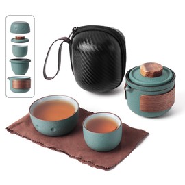 Mini Travel Ceramic Tea Pot Set Chinese Kung Fu Teapot, 1 Pot 2 Cups Cute Penguin Design Porcelain Teacup with Tea Infuser and Portable Bag for Home Outdoor Picnic Hotel Office