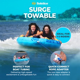 SOLSTICE SURGE Inflatable Towable Boat Tube | Stable 2-Person Water Sports Tube With Easy Inflate/Deflate System | 6 Handles & EVA Knuckle Guards | Vibrant Colors For Prime Visibility & Tubing Fun