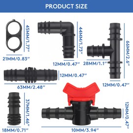 42Pcs Drip Irrigation Fittings Kit for 1/2" Tubing - Includes 2 Switch Valves, 8 Couplings, 8 Tees, 8 Elbows, 8 End Closures & 8 End Cap Plugs - Barbed Connectors for Garden, Lawn & Sprinkler Systems