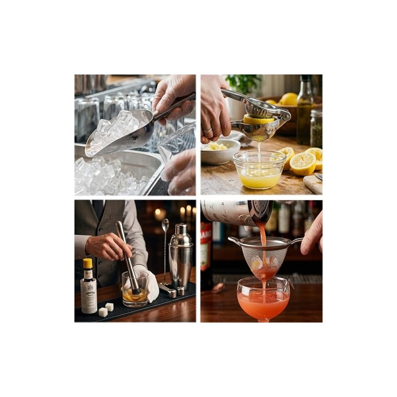 EffiQ-Rate 25pcs Stainless Steel Cocktail Shaker Set with Bamboo Stand