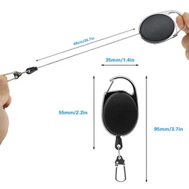 JSUOEO Retractable KeyChain, 2 Pack Heavy Duty Badge Reel Extendable Keyring Elastic Clips for Belt Clip, Safety Anti-lost Badge Holder Black with 68cm Nylon Cord for Men