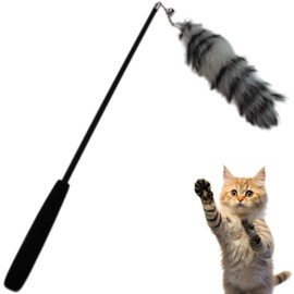 cotdoog Interactive Cat Toys - Light Luxury Cat Dancer Wand Toy with Realistic Fox Tail, Adjustable Cat Toy Stick & Feather Refills for Indoor Cats(Arctic White)
