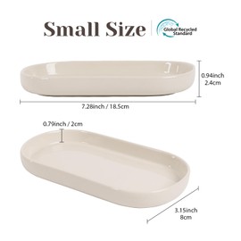 INGOFIN 7" Ceramic Bathroom Vanity Tray Set- 2 Pcs Bathroom Organizer Countertop Tray for Perfume, Jewelry, Small Kitchen Counter Soap Tray, Decorative for Bathroom Vanity and Toilet Tank, Beige