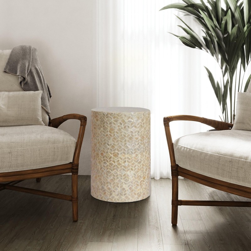 PEMAR Capiz Shell Cylinder Drum End Table Nacre Side Table