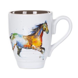 Dean Crouser Running Horse Watercolor Brown 16 Ounce Glossy Stoneware Mug With Handle
