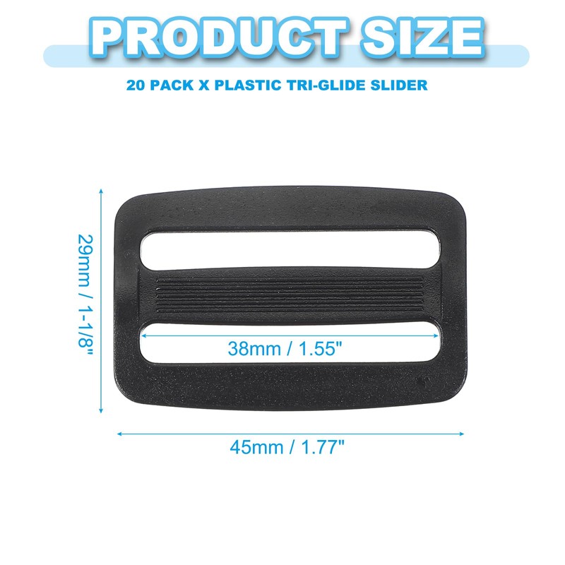 PATIKIL Plastic Slide Buckle 1 Inch(25mm), 20 Pack Rectangle Tri-Glide