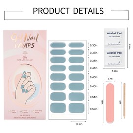 WOKOTO Semi Cured Gel Nail Strips (Slate Blue)-16 Pcs Gel Nail Stickers | Gel Nail Wraps | UV Light Required, Salon Quality & Easy To Use, Real Nail Polish Strips Stick On Nails Kit With Nail File