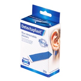 Detectaplast Blue bandaids Elastic, Metal detectable and Flexible bandaids, Essential for Catering First aid kit in Food handling environments, Kitchen aid, 0,98 x 2,83 inches, 100 Strips