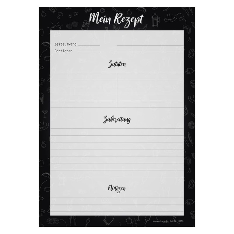 PRICARO Doodles Black Recipe Pad A4 25 Sheets (Pack of