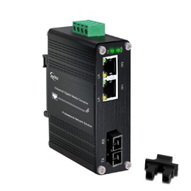 Industrial 1.25G SC Fiber to Ethernet Media Converter Up to 20KM, 1x1310nm Single-Mode SC Port to 2X 10/100/1000Base-T RJ45 Gigabit 2 Port Fiber Switch, 12~48V DC Power Input，DIN-Rail Support