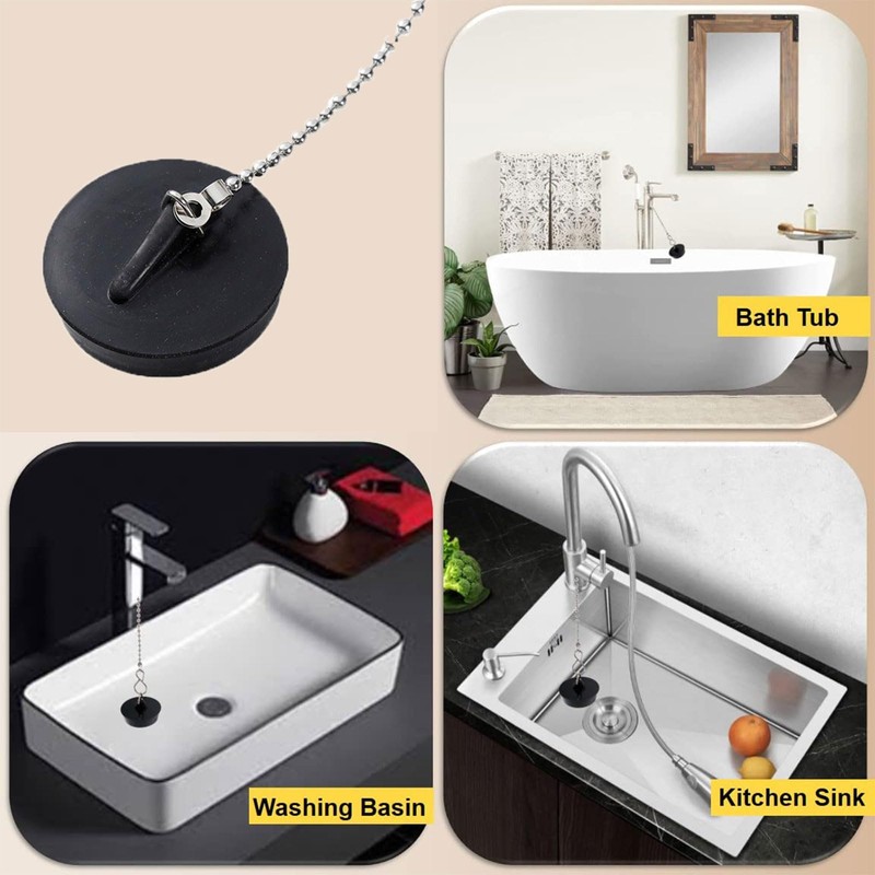 KANGQL Universal Rubber Bath Plug with Chain Drain Stopper Handy