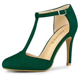 Allegra K Women Rounded Toe Stiletto Heel T-Strap Dress Green Pumps 10 M US