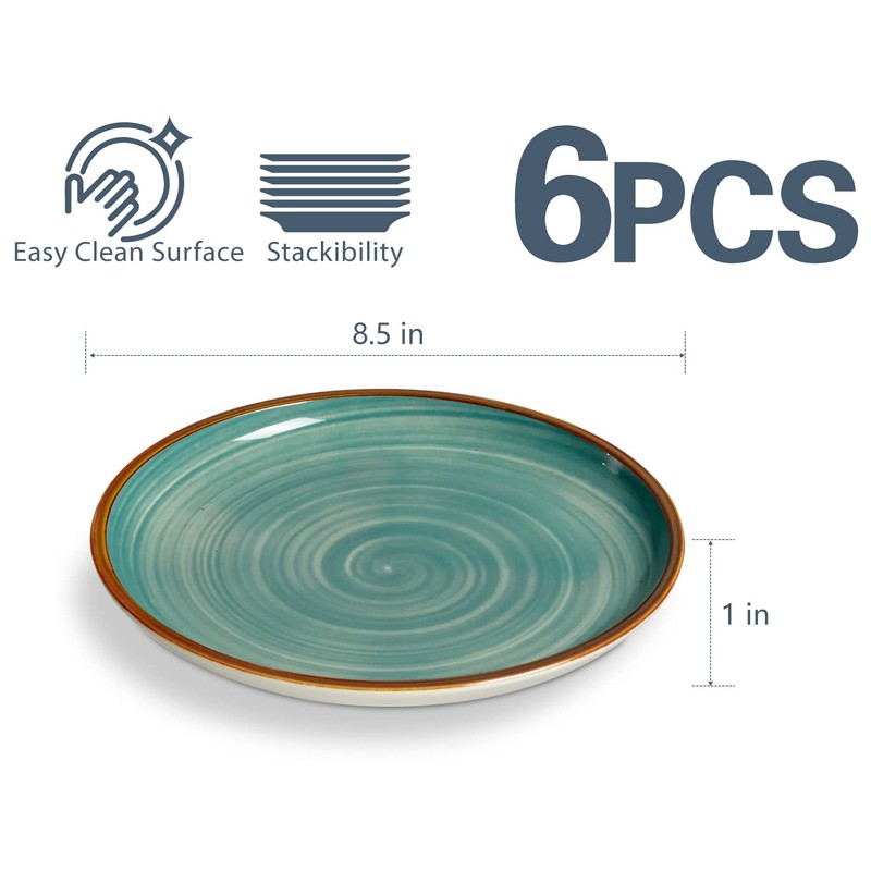 ONEMORE Ceramic Dinner Plates Set of 6, 8.5 inch Small